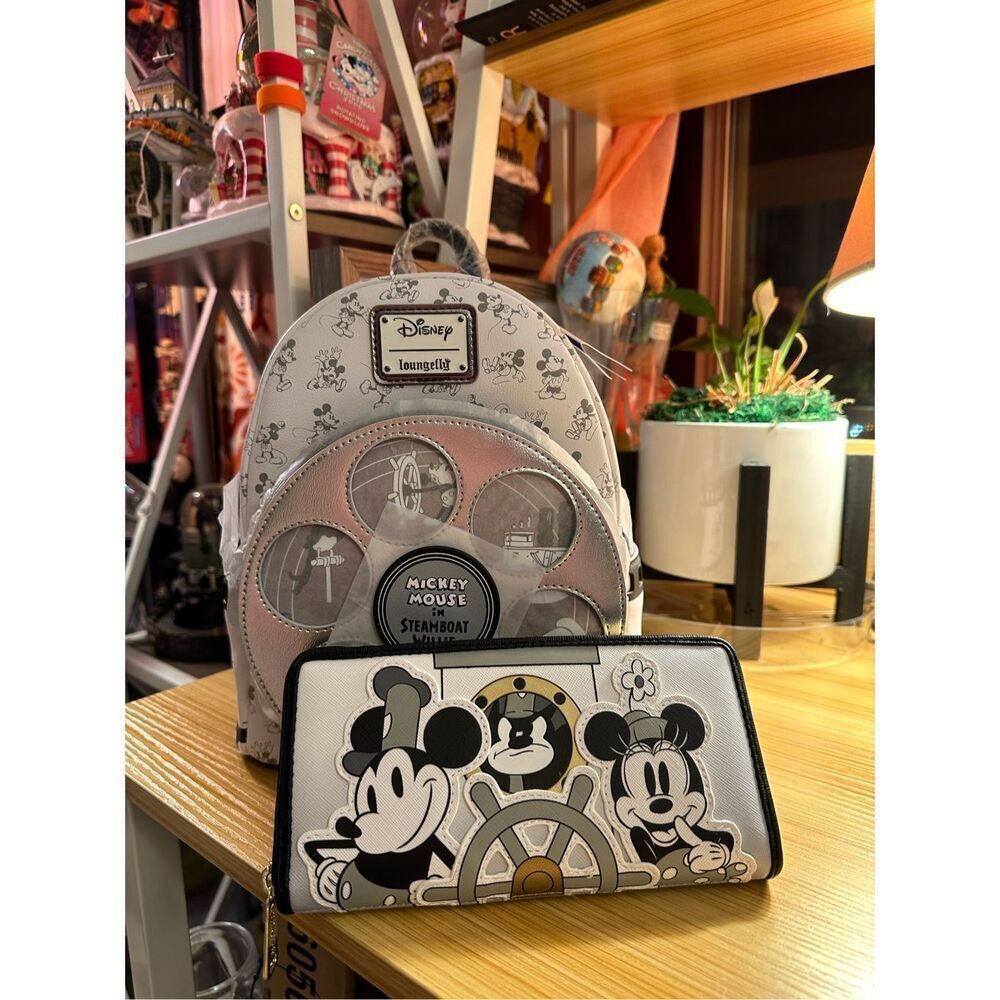 Disney Mickey Mouse Steamboat Willie Loungefly Mini Backpack + Wallet  Disney100 - Picture 1 of 14